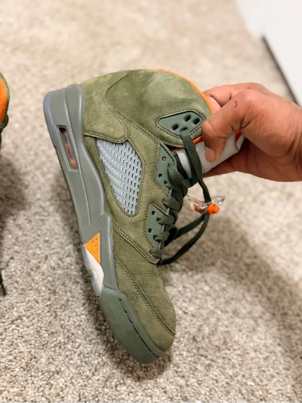 Jordan Men's Olive Green & Orange Suede Basketball Sneakers